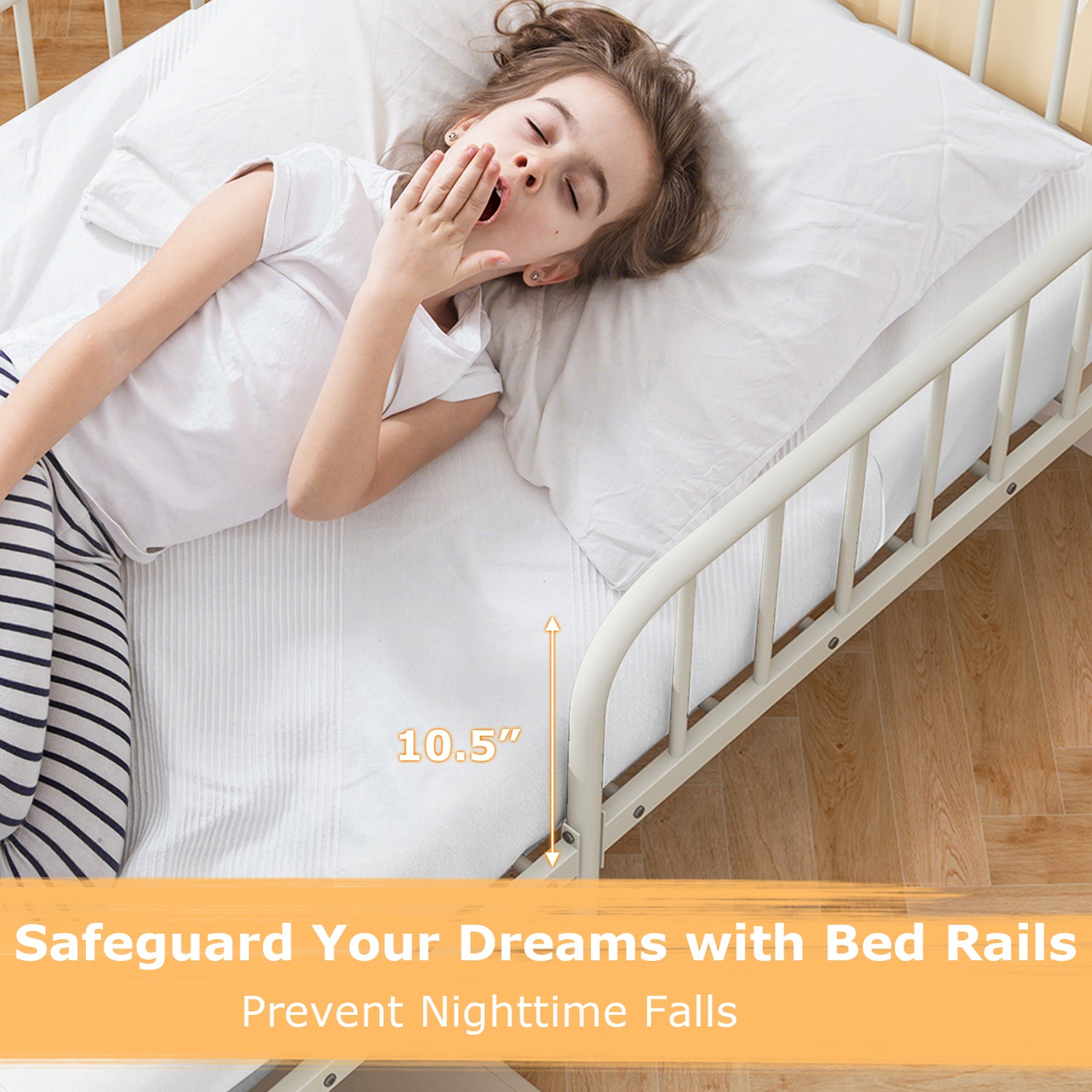 Twin Size Bed Frame with Headboard and Safety Side Guardrails