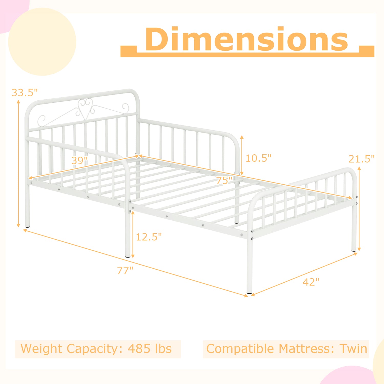 Twin Size Bed Frame with Headboard and Safety Side Guardrails
