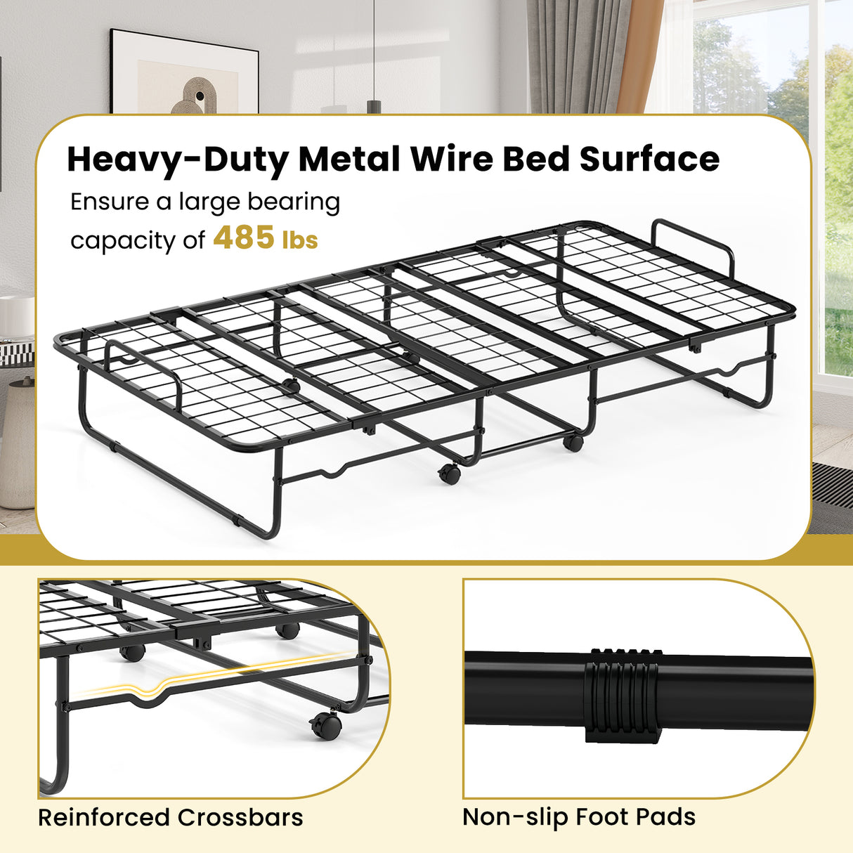 Twin Size Folding Bed with Memory Foam Mattress and Heavy-duty Metal Frame