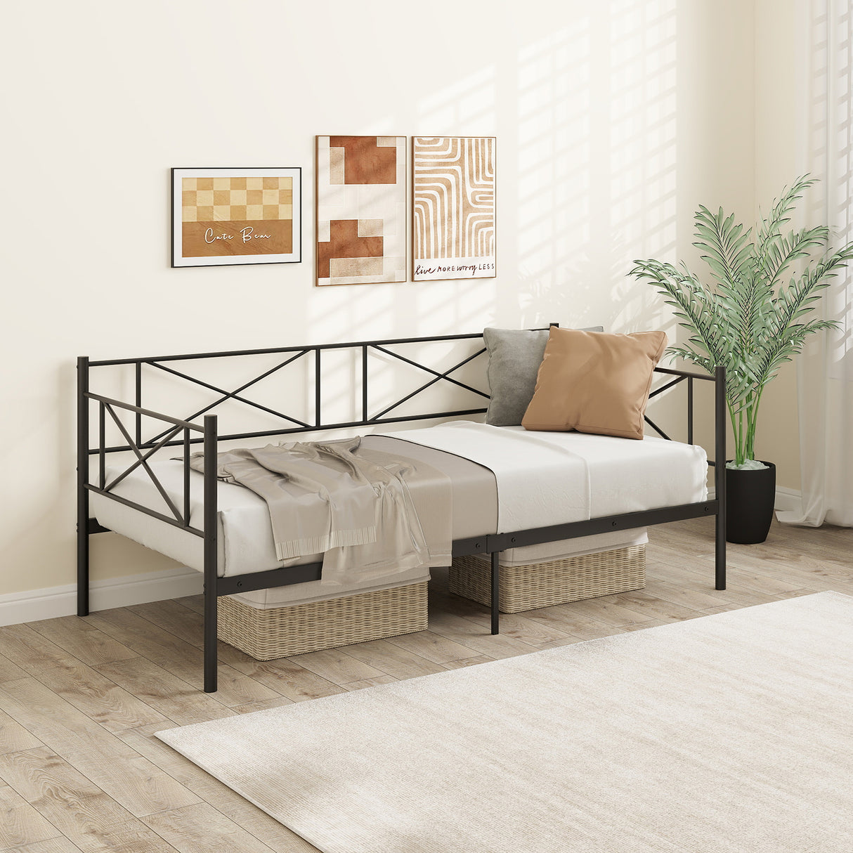 Twin Size Platform Bed with Heavy-duty Metal Slat Support