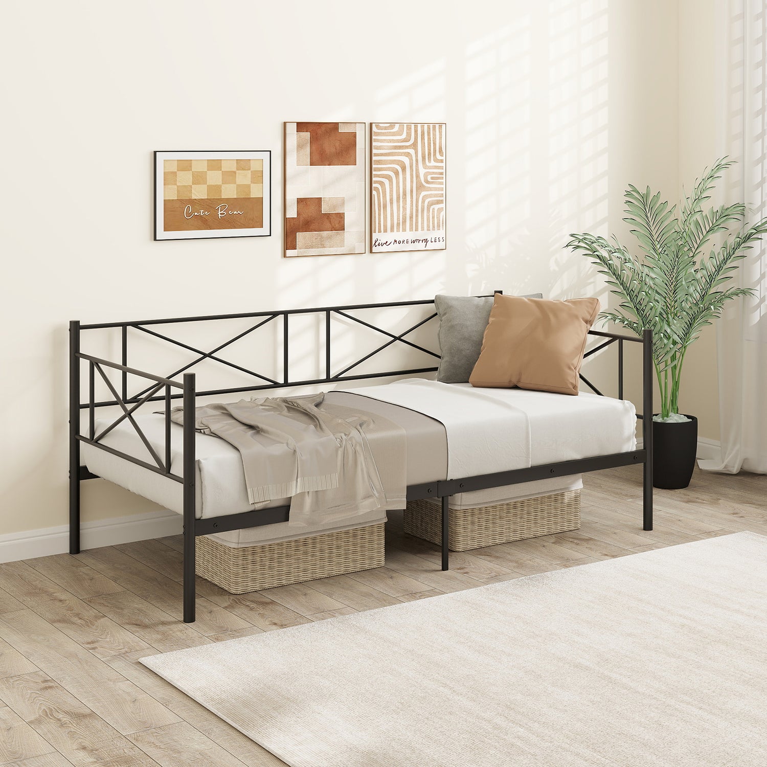 Twin Size Platform Bed with Heavy-duty Metal Slat Support