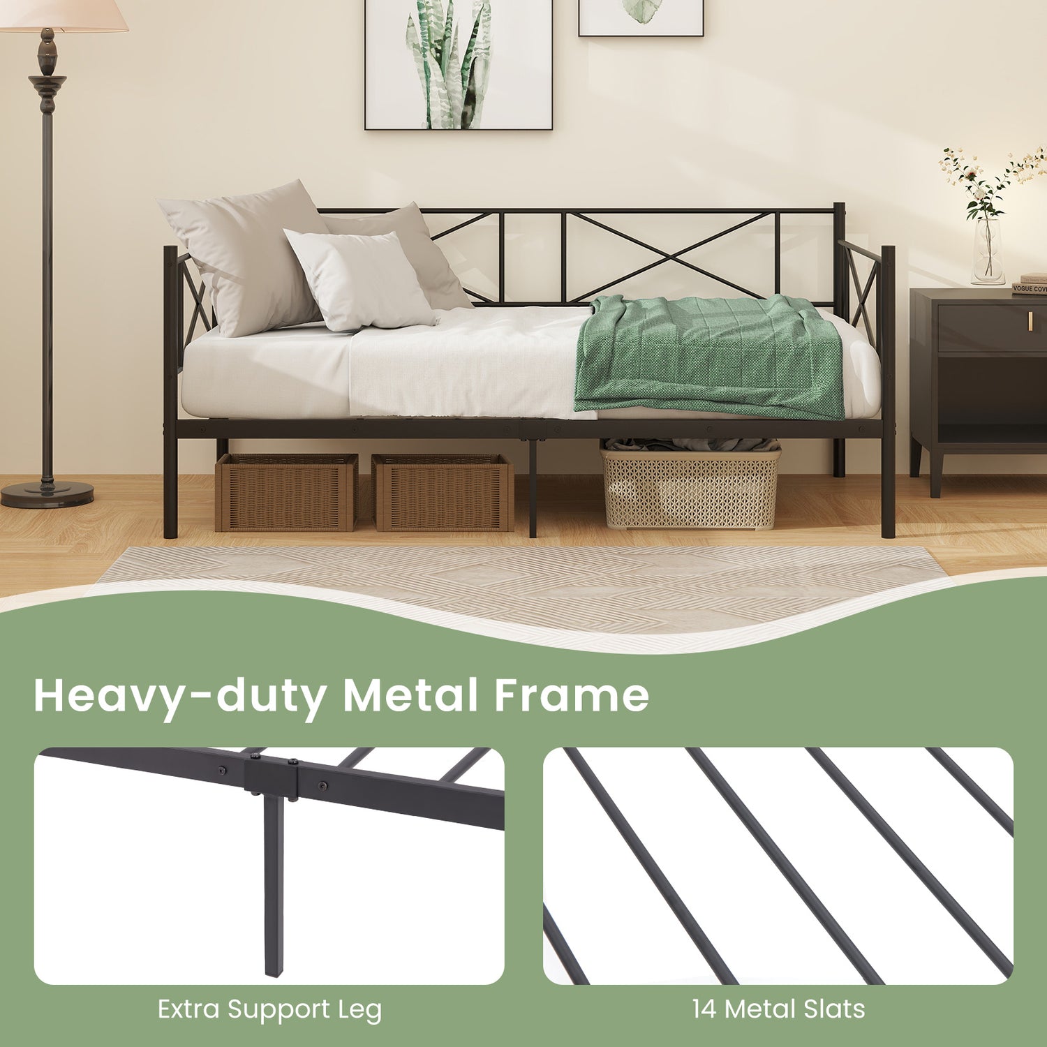 Twin Size Platform Bed with Heavy-duty Metal Slat Support