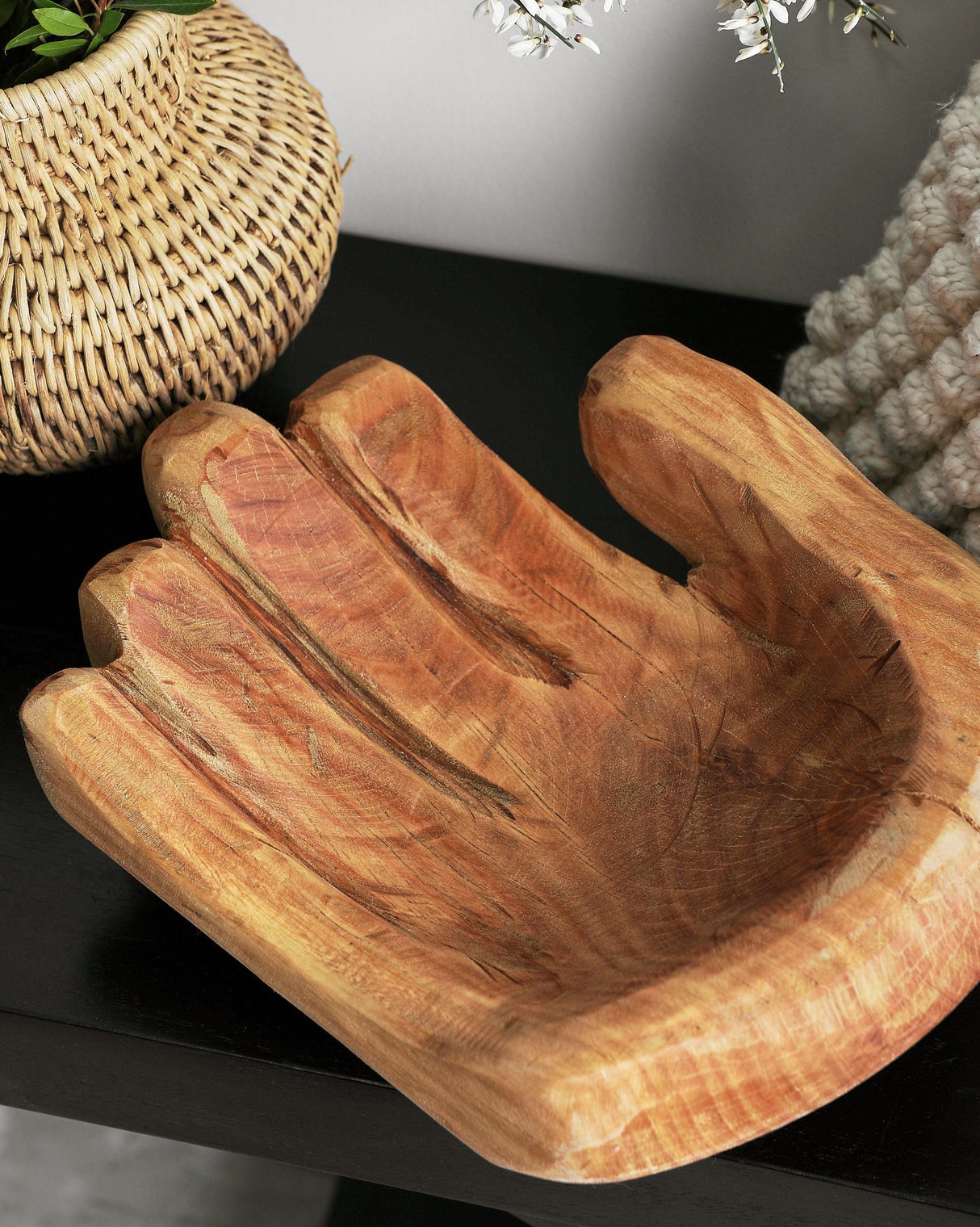 Cupped Hand Natural Eucalyptus Wood Bowl Sculpture