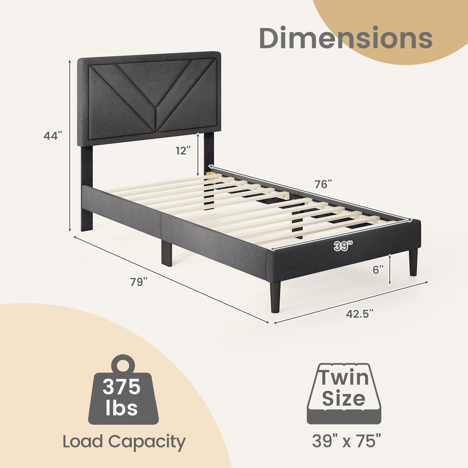 Upholstered Platform Bed with Tufted Headboard and Wooden Slats