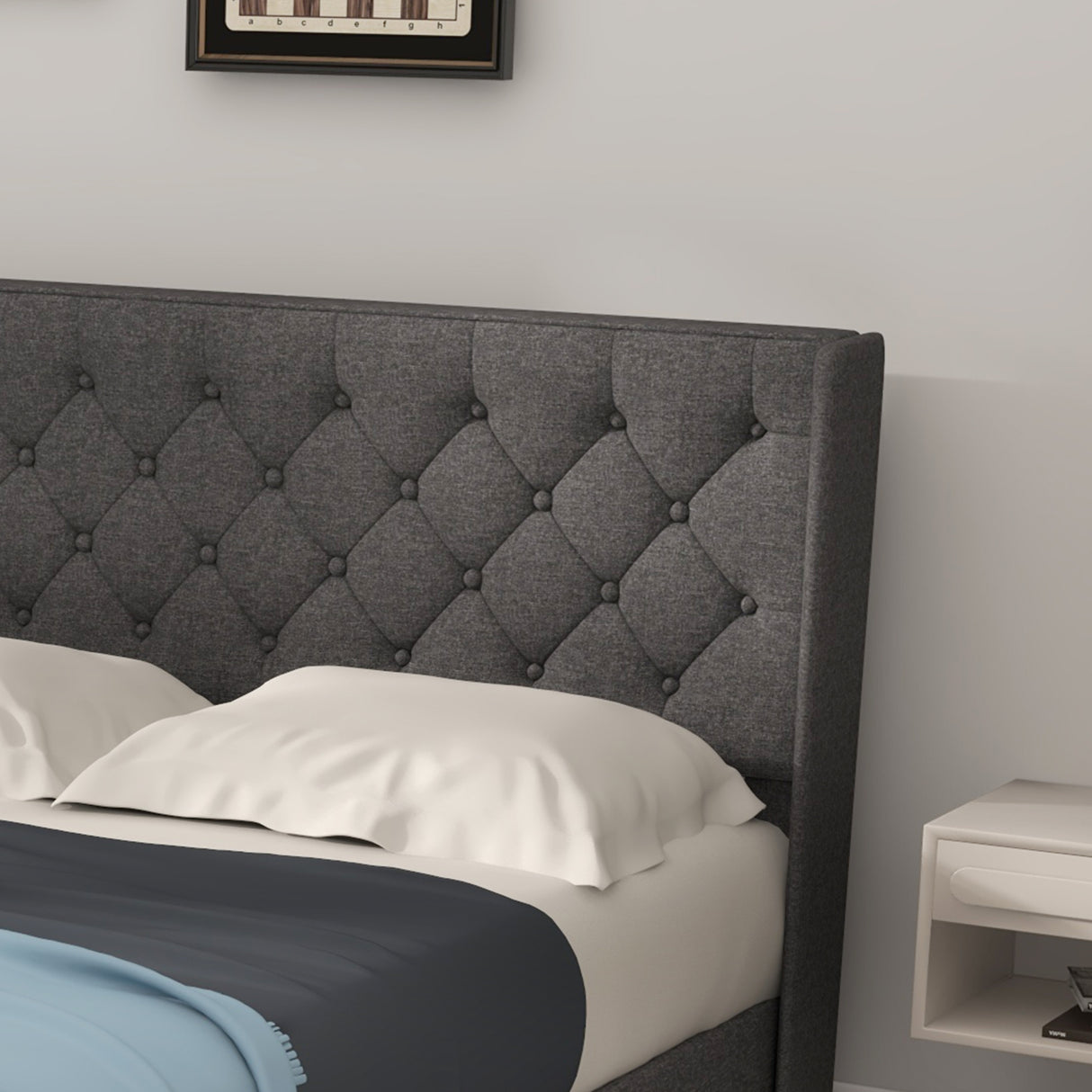 Twin/Full/Queen Size Upholstered Platform Bed with Button Tufted Headboard