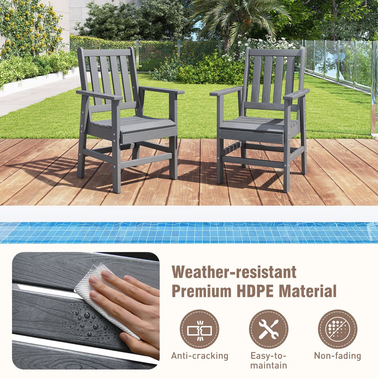 7 Pieces Patio Dining Set Outdoor HDPE Weather Resistant Table and Chairs Set