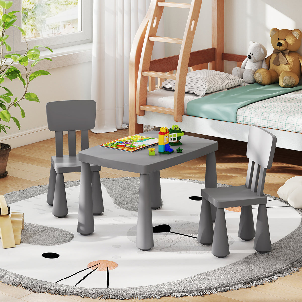 3 Pieces Toddler Multi Activity Play Dining Study Kids Table and Chair Set