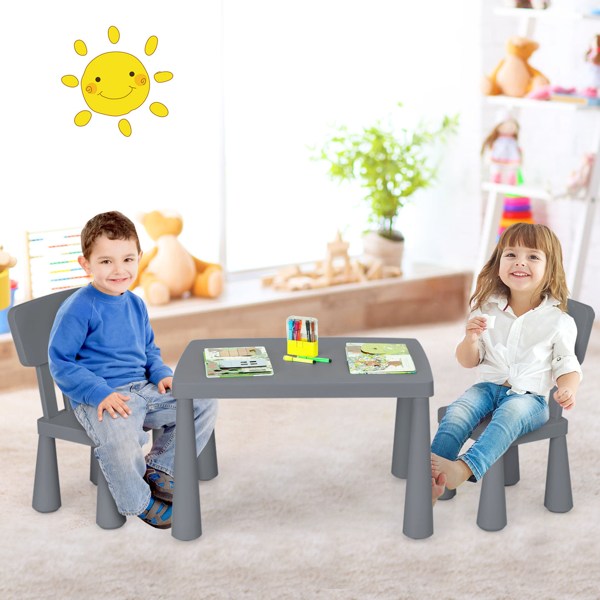 3 Pieces Toddler Multi Activity Play Dining Study Kids Table and Chair Set