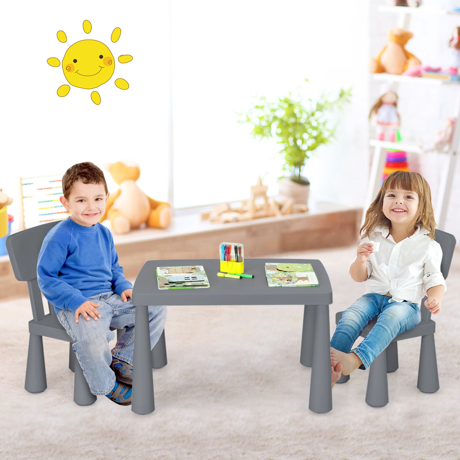 3 Pieces Toddler Multi Activity Play Dining Study Kids Table and Chair Set