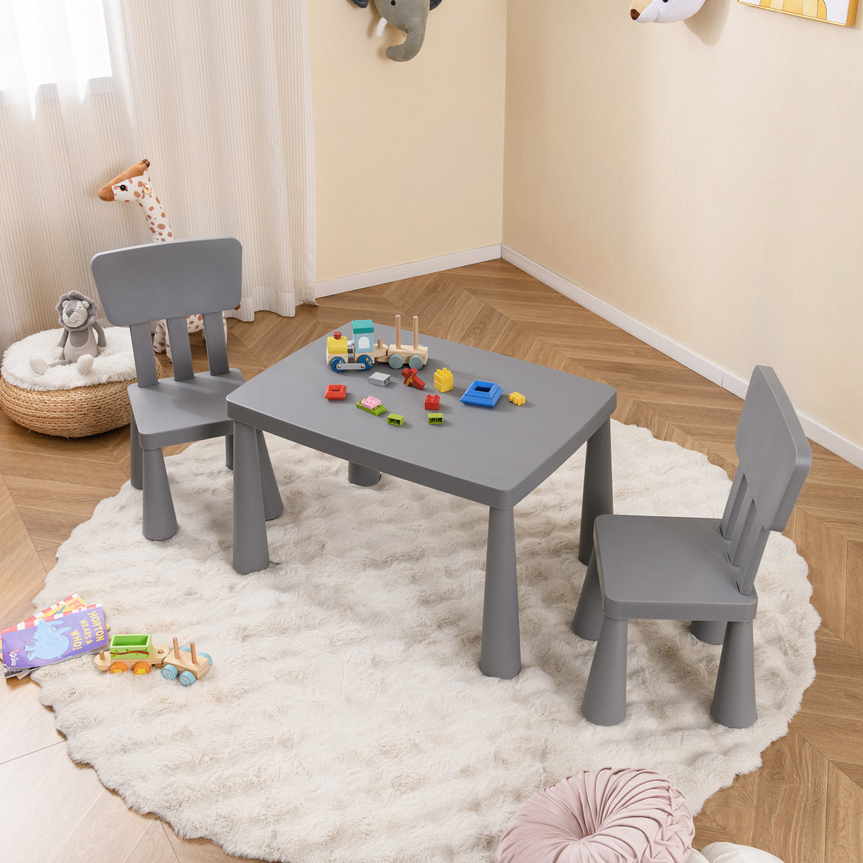 3 Pieces Toddler Multi Activity Play Dining Study Kids Table and Chair Set