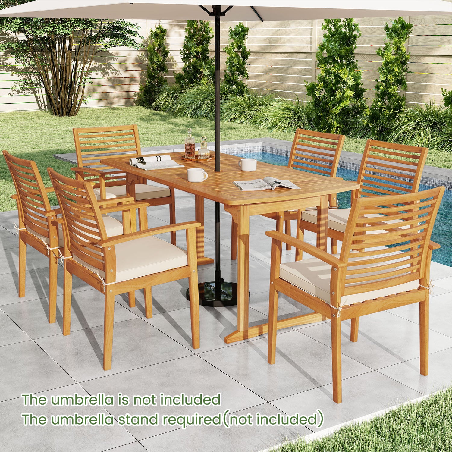 Acacia Wood 7-Piece Patio Dining Set with Umbrella Hole
