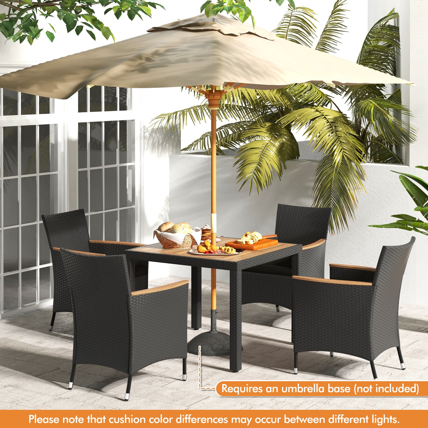 5 Pieces Patio Dining Table Set for 4 with Umbrella Hole