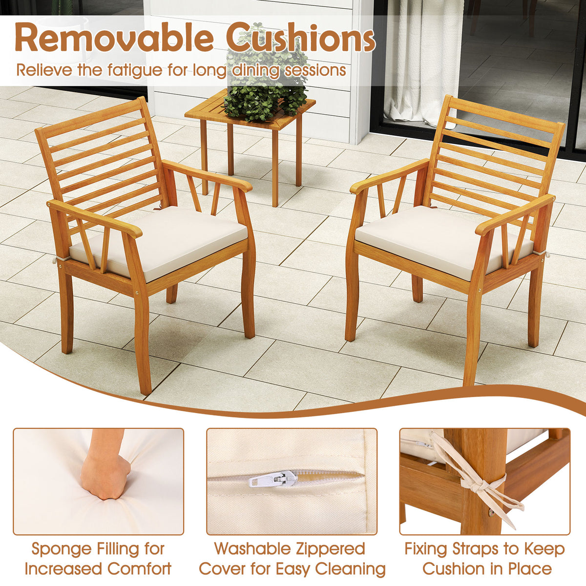 7 Pieces Acacia Wood Patio Dining Set with 1.97 Inch Umbrella Hole and Padded Cushions