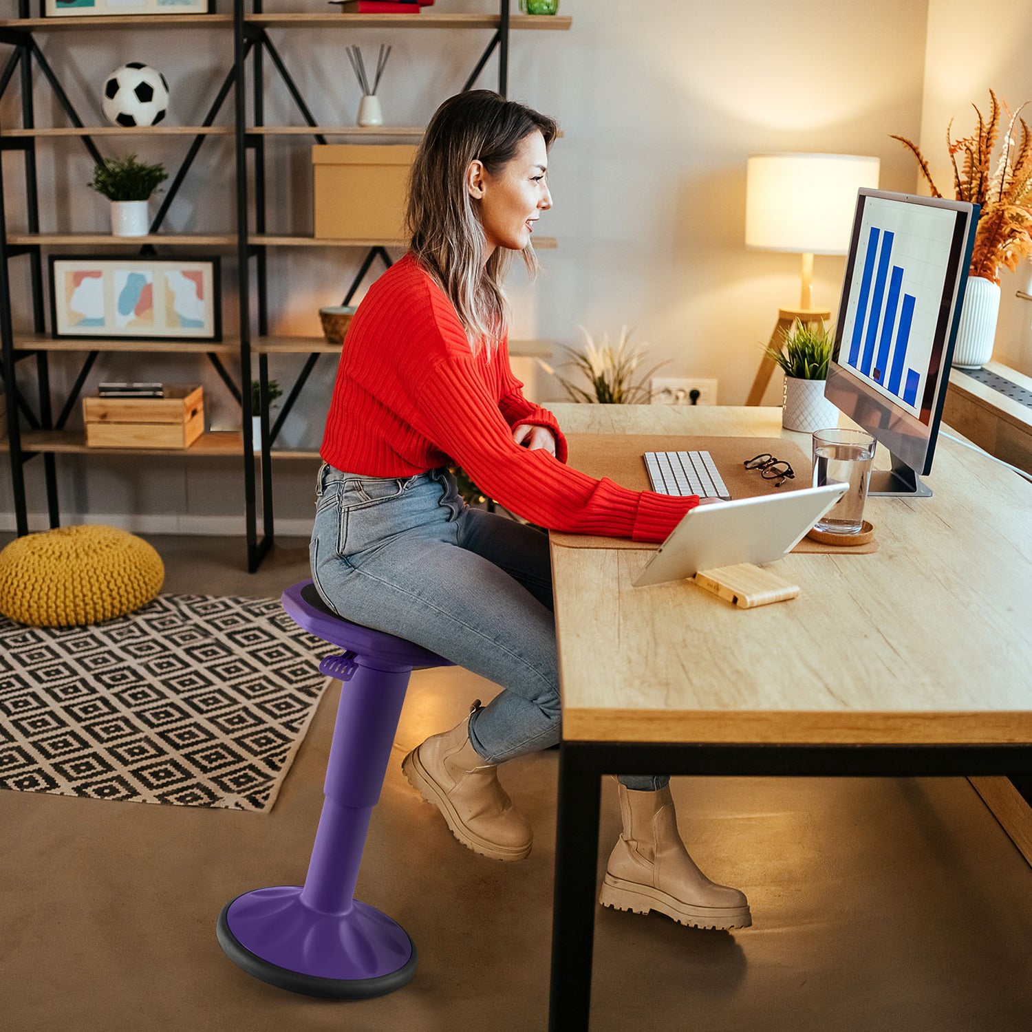Adjustable Active Learning Stool Sitting Home Office Wobble Chair with Cushion Seat