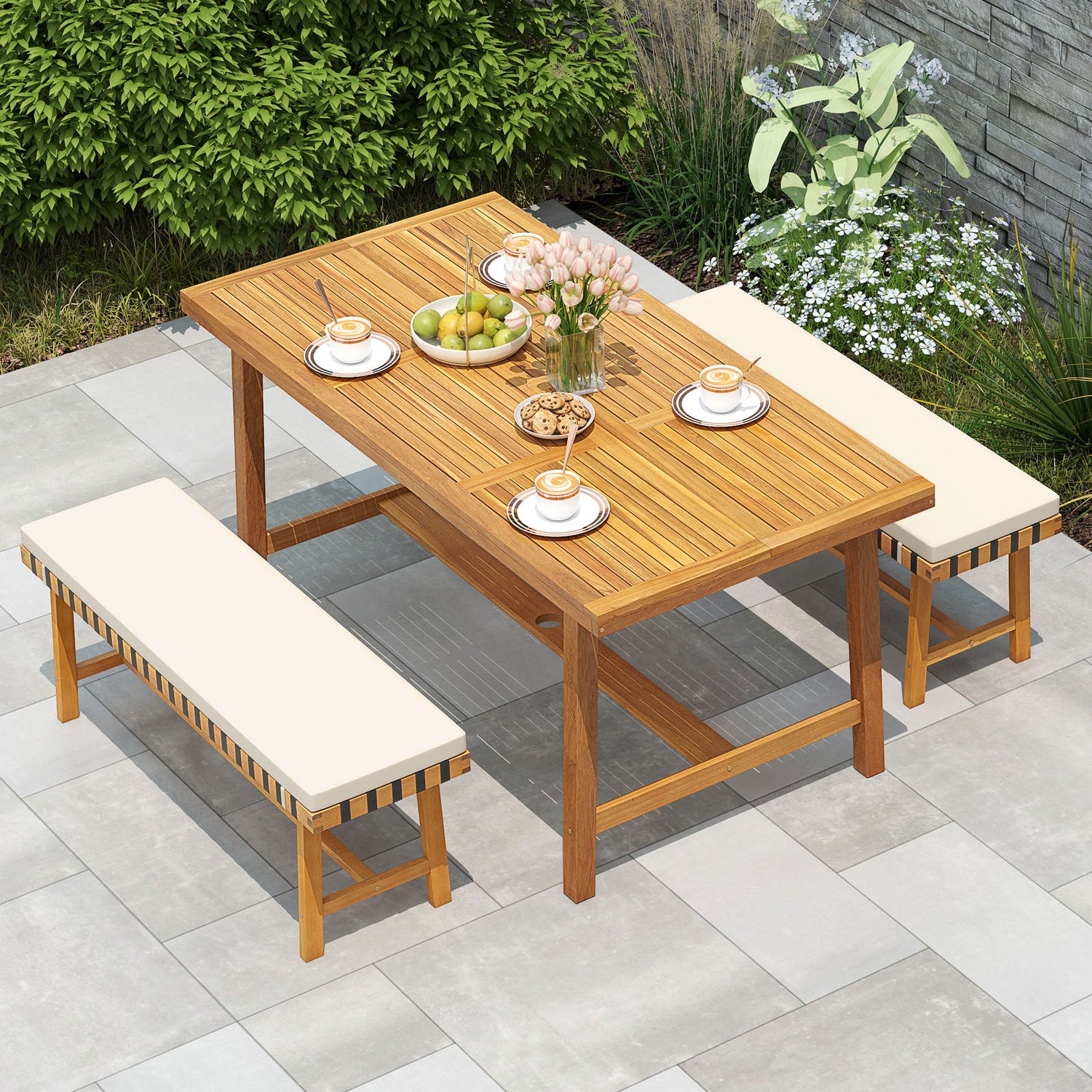 3-Piece Patio Dining Set for 4 People Farmhouse Furniture