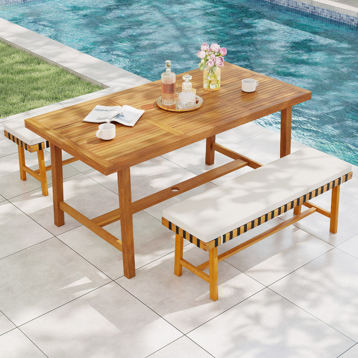 3-Piece Patio Dining Set for 4 People Farmhouse Furniture
