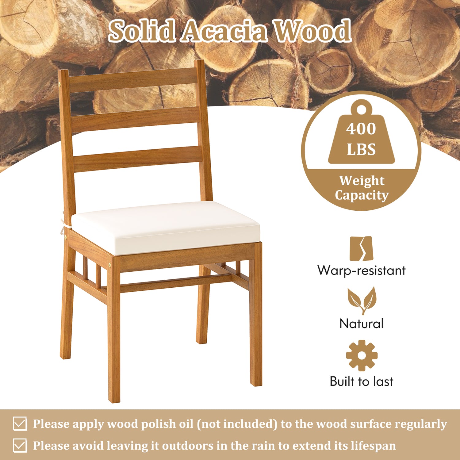 6 Pieces Patio Acacia Wood Dining Set with Bench Rectangular Table and Chairs