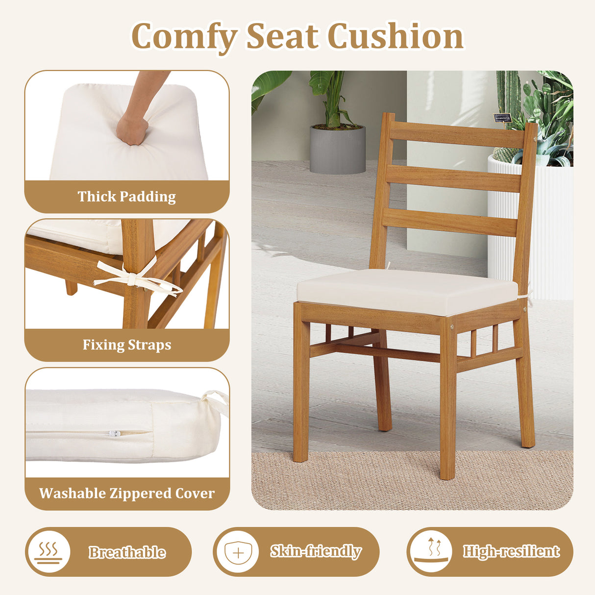 6 Pieces Patio Acacia Wood Dining Set with Bench Rectangular Table and Chairs