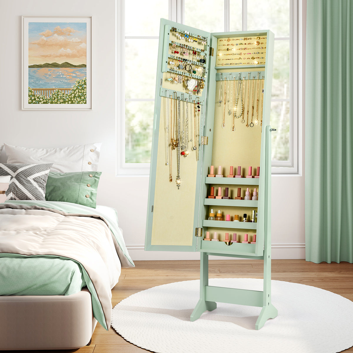 Mirrored Standing Jewelry Cabinet Storage Box