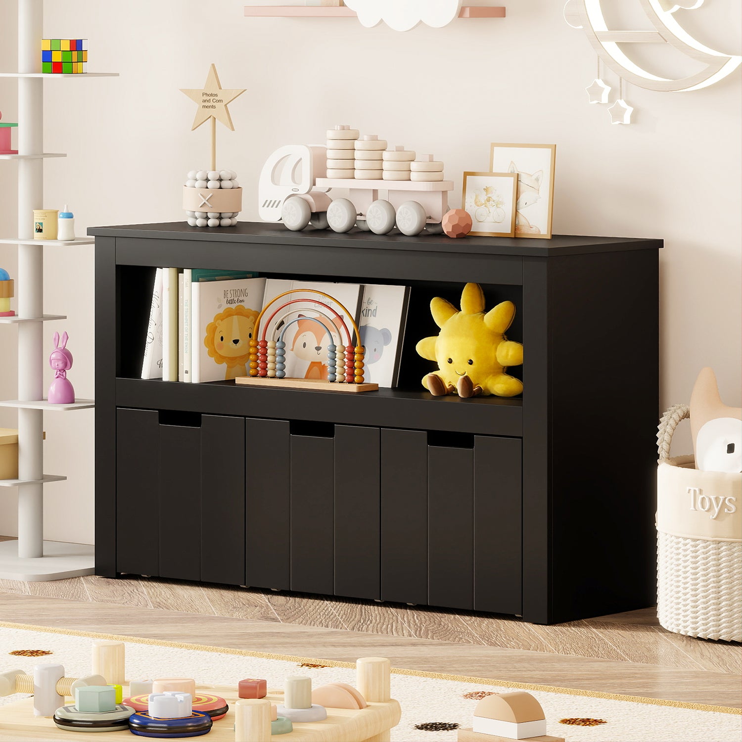 Kid Toy Storage Cabinet 3 Drawer Chest with Wheels Large Storage Cube Shelf