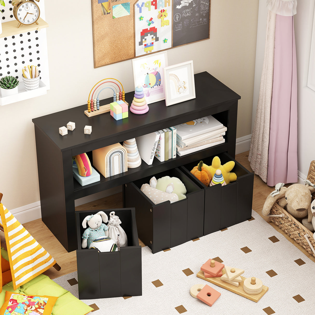 Kid Toy Storage Cabinet 3 Drawer Chest with Wheels Large Storage Cube Shelf