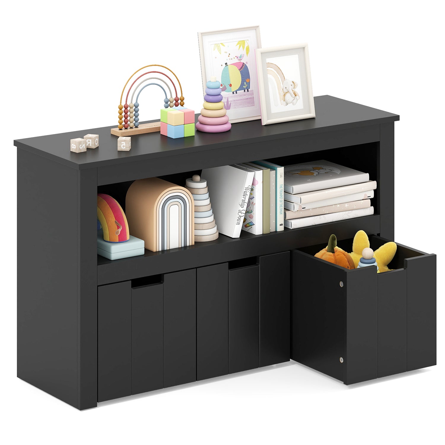 Kid Toy Storage Cabinet 3 Drawer Chest with Wheels Large Storage Cube Shelf