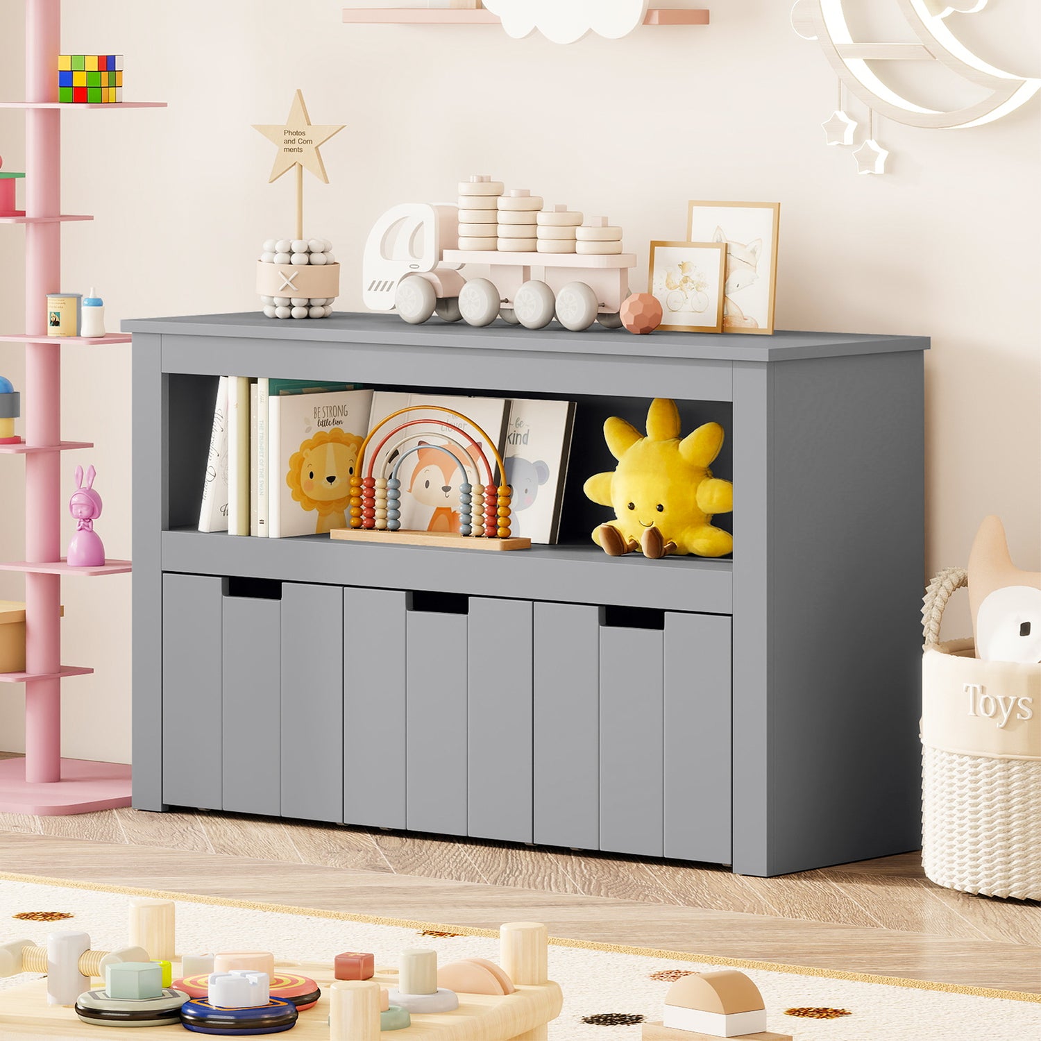 Kid Toy Storage Cabinet 3 Drawer Chest with Wheels Large Storage Cube Shelf