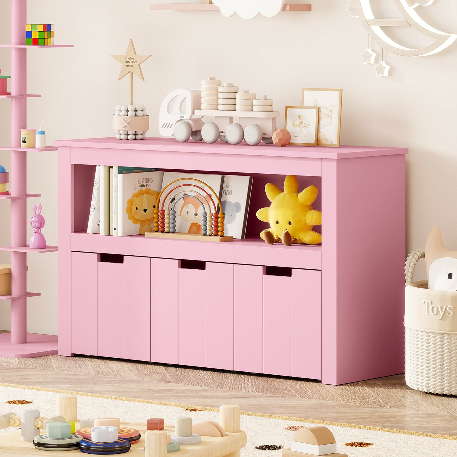 Kid Toy Storage Cabinet 3 Drawer Chest with Wheels Large Storage Cube Shelf