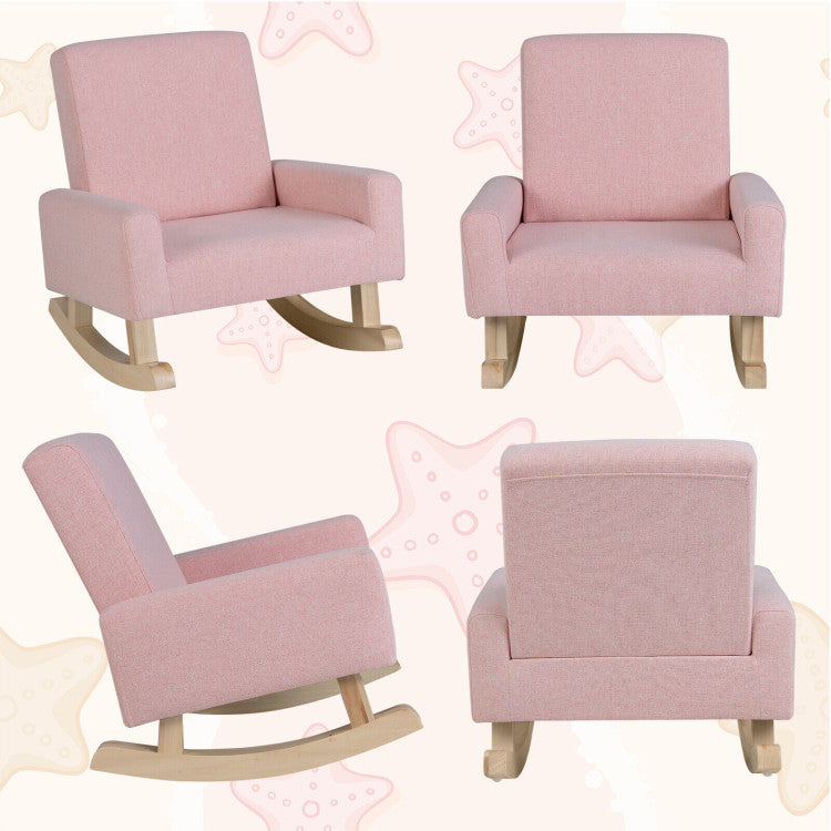 Childrenâs Room Furniture Bundle: Twin Pink Bed Blue & Pink Rocking Chairs Storage End Table