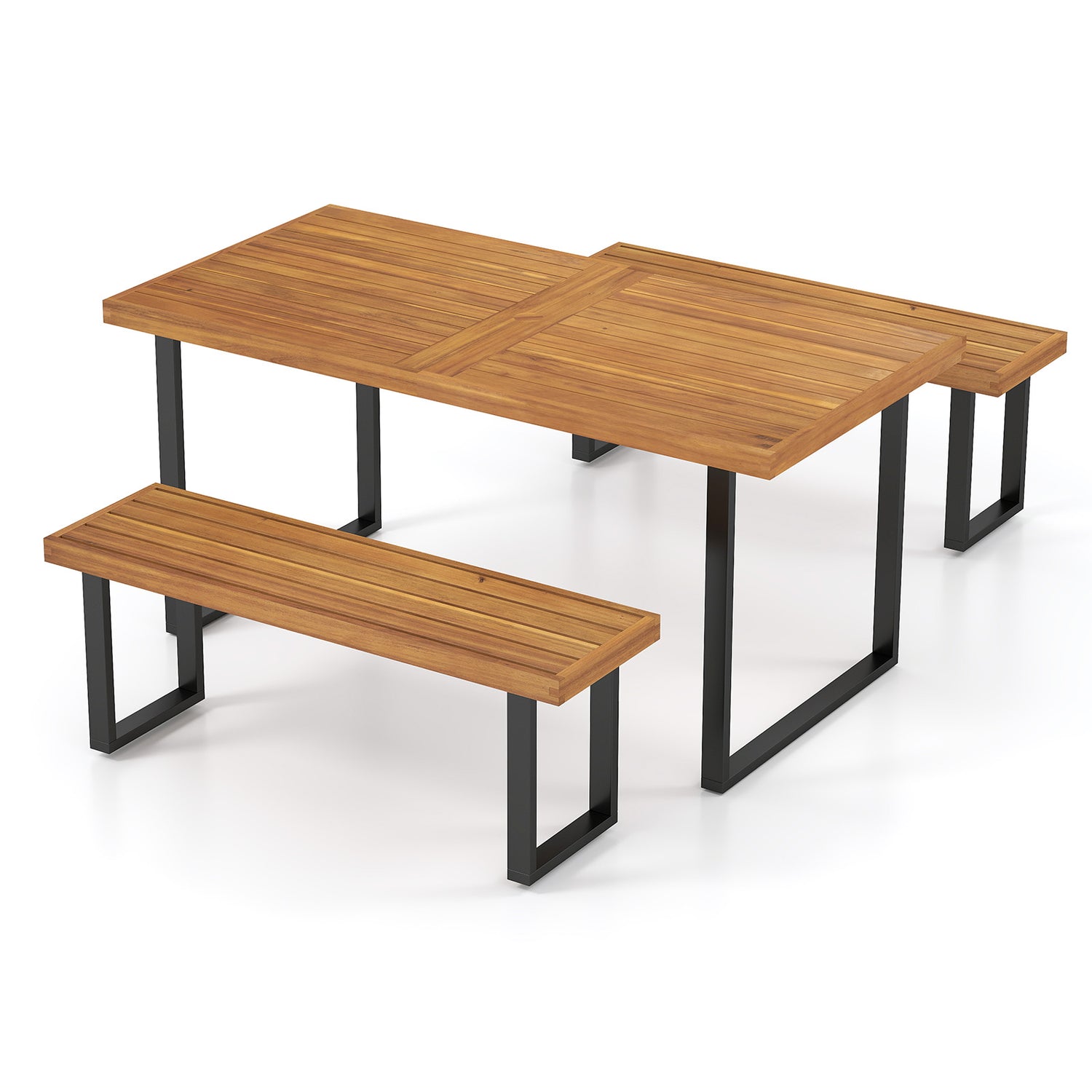 3 Pieces Patio Dining Table Set 63â Rectangle Table and 2 Backless Bench