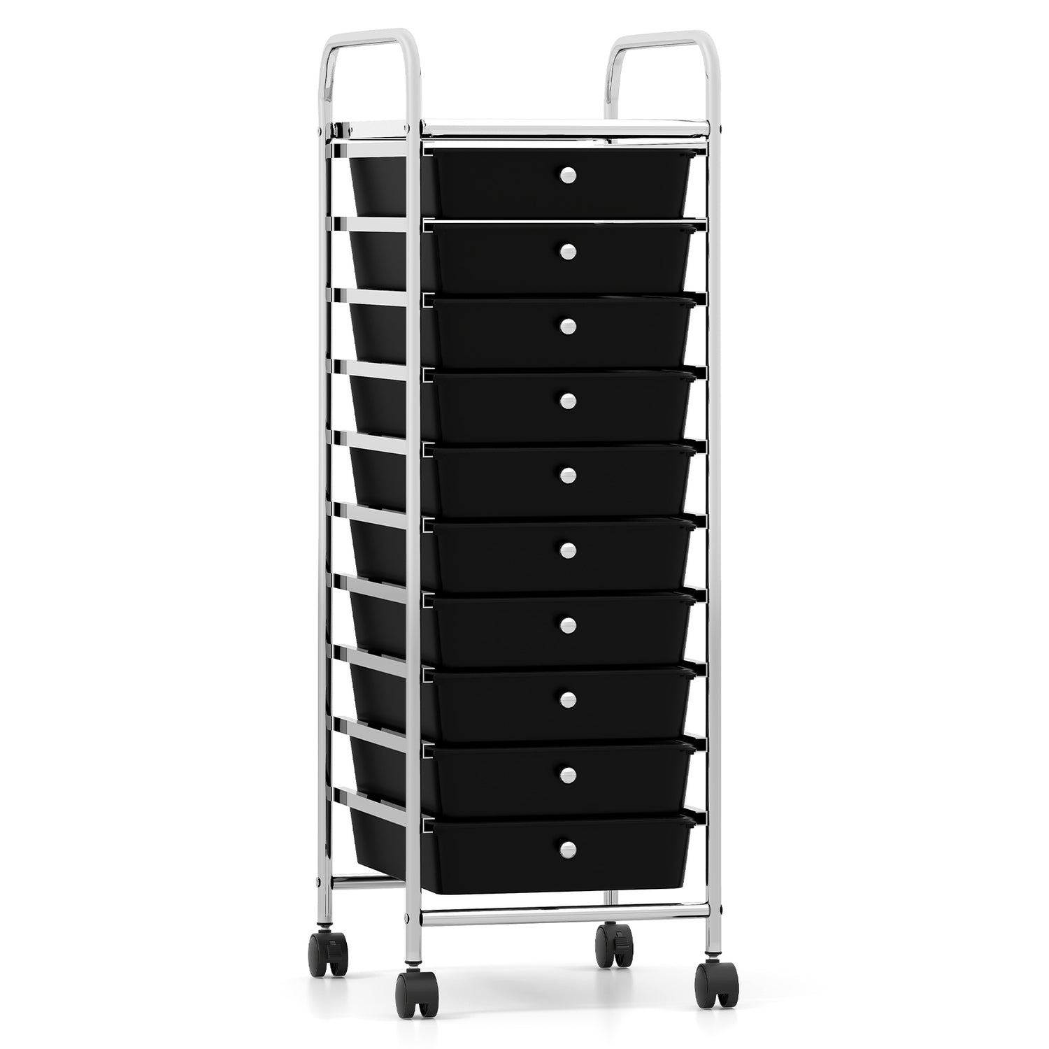 10-Drawer Rolling Storage Cart with Metal Frame and Lockable Universal Wheels