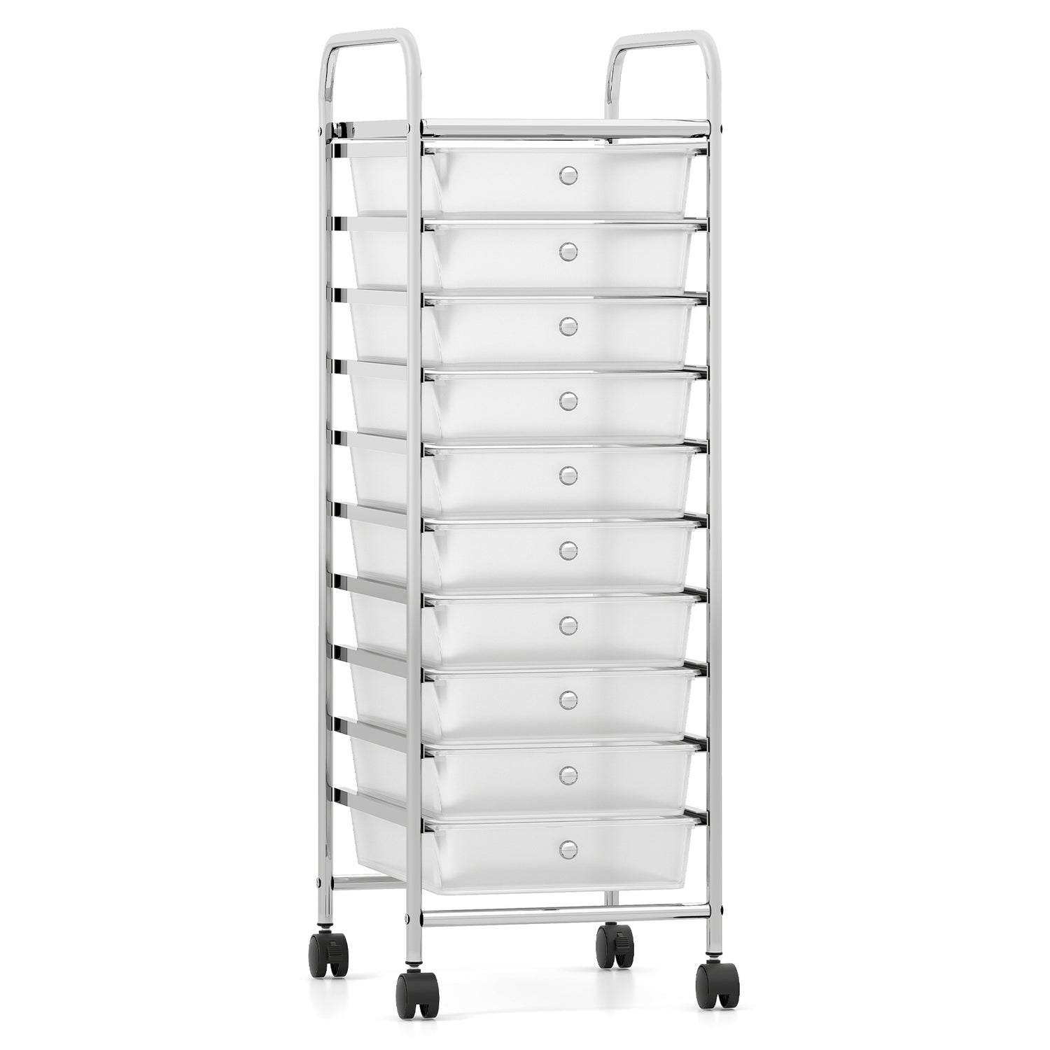 10-Drawer Rolling Storage Cart with Metal Frame and Lockable Universal Wheels
