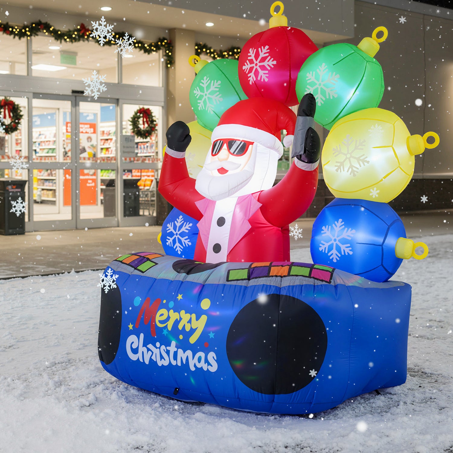 6 Feet Inflatable DJ Santa with Rotating Music Light and Flashing LEDs