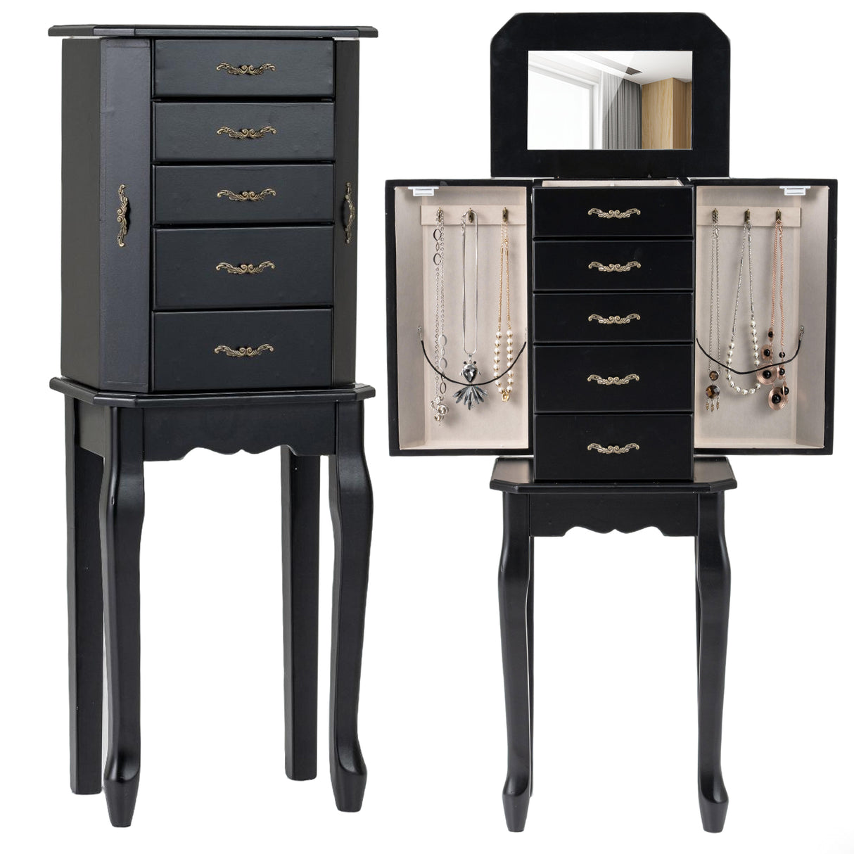 Large Storage Capacity Jewelry Cabinet with 5 Drawers