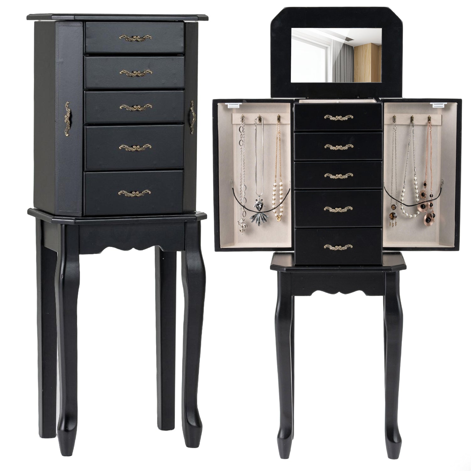 Large Storage Capacity Jewelry Cabinet with 5 Drawers