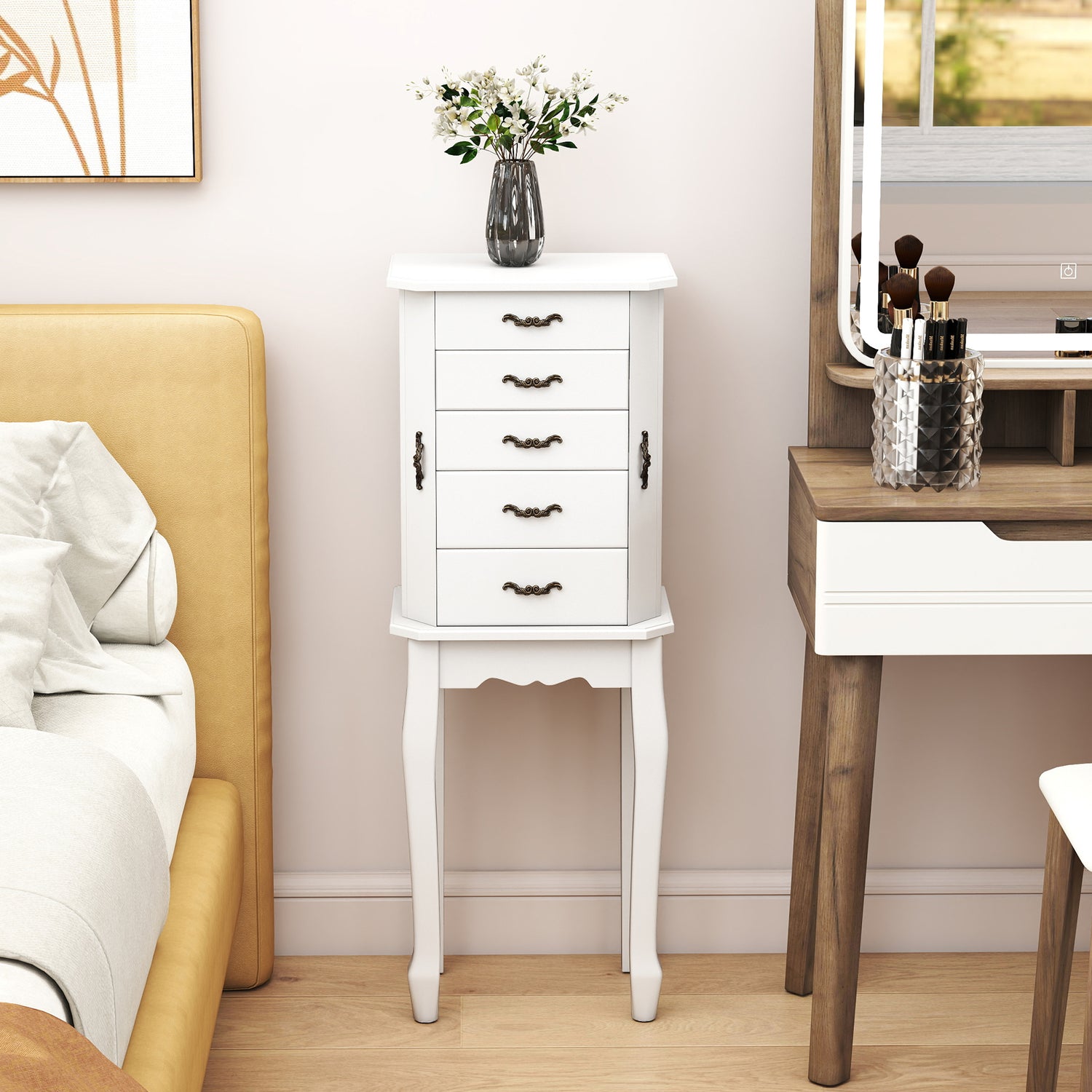 Large Storage Capacity Jewelry Cabinet with 5 Drawers