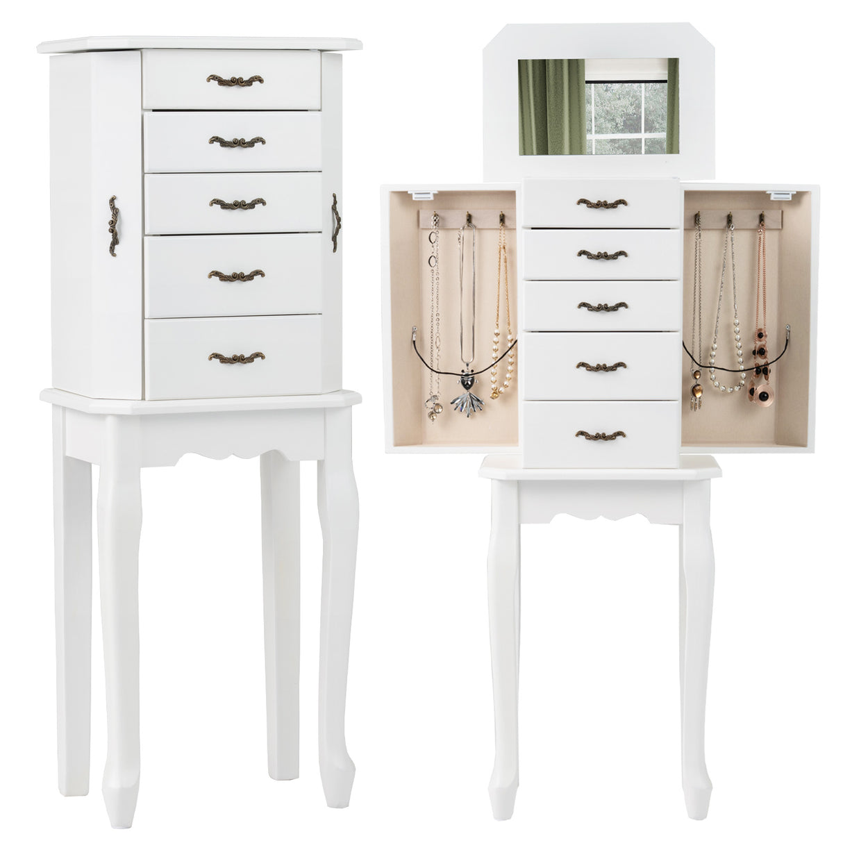 Large Storage Capacity Jewelry Cabinet with 5 Drawers