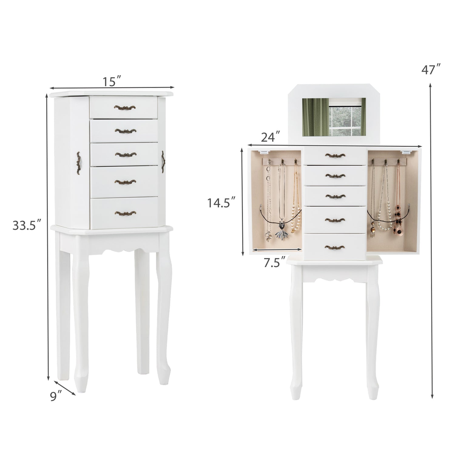 Large Storage Capacity Jewelry Cabinet with 5 Drawers