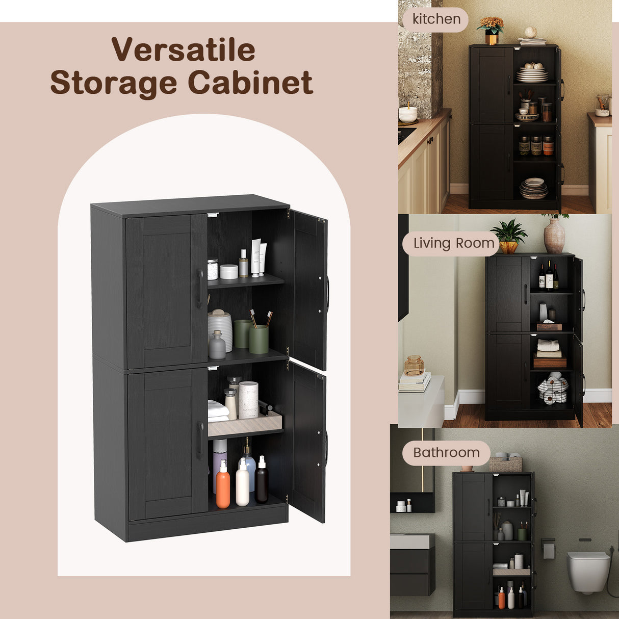 Bathroom Cabinet 43.5 inch Storage Cabinet with Doors and Adjustable Shelves