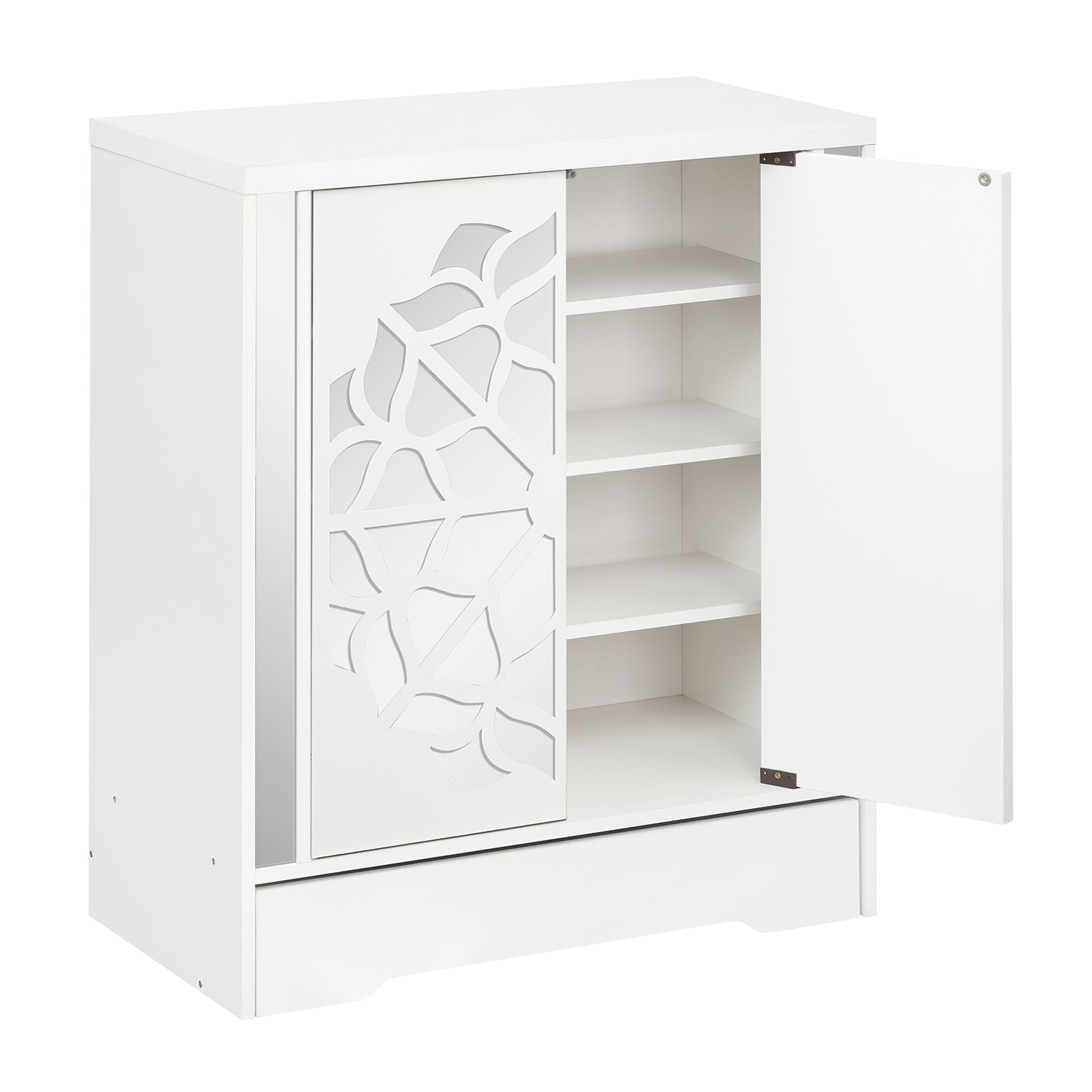 Mirrored Shoe Cabinet 4-Tier Shoe Organizer with Large Drawer-White
