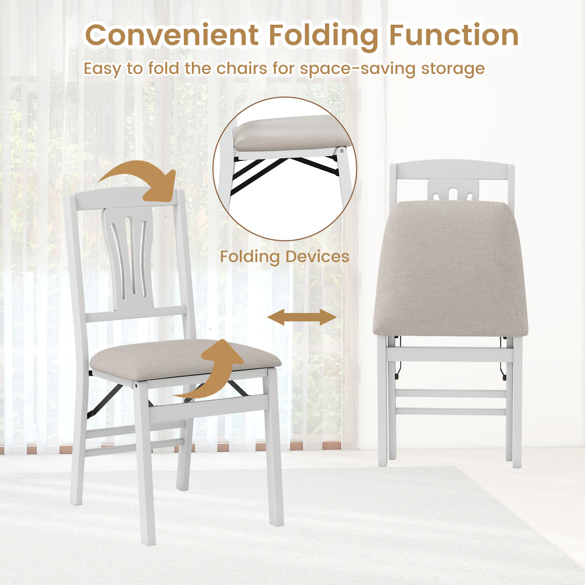 Folding Kitchen Chairs Set of 4 Upholstered Dining Chairs with Comfy Padded Seats-White