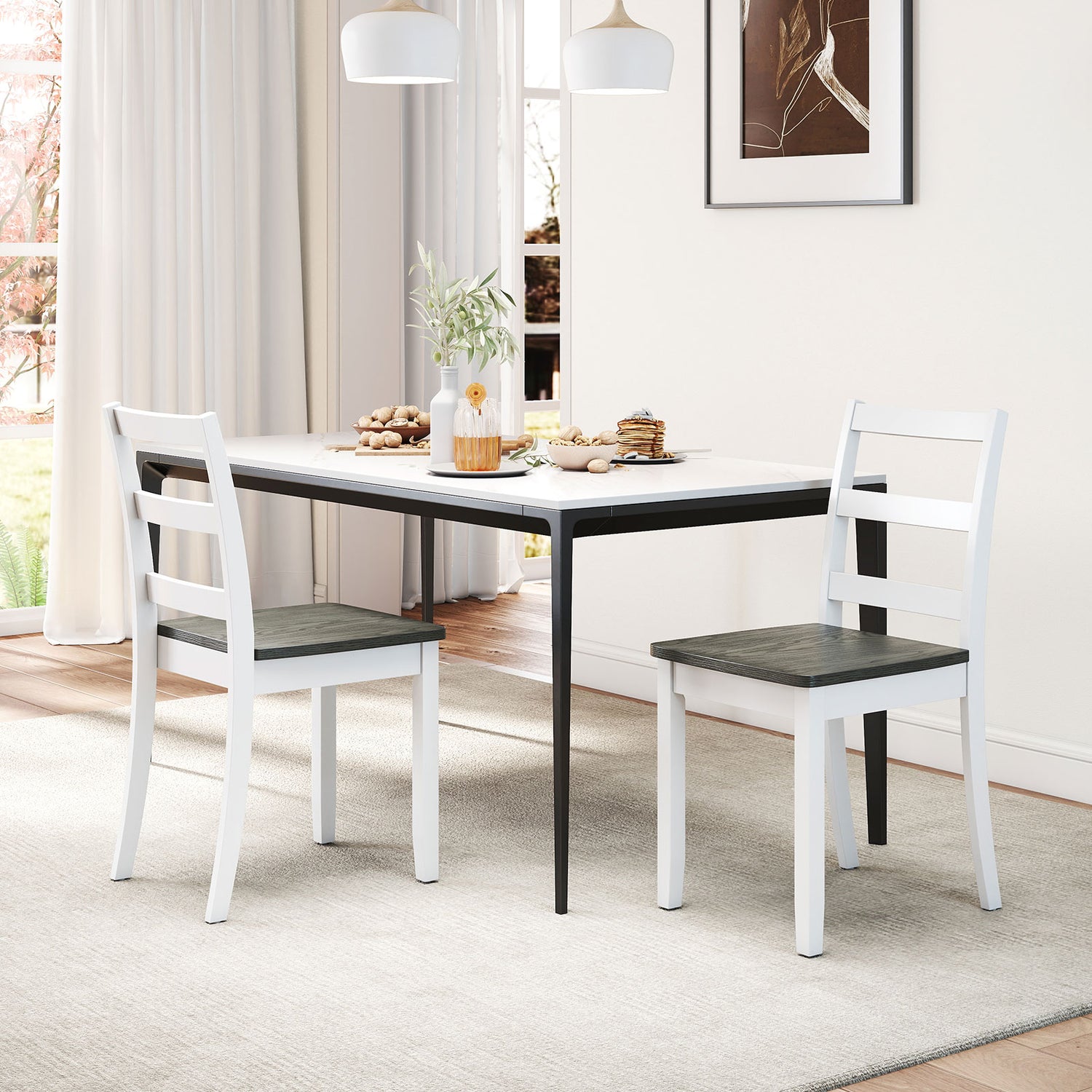 Set of 2 Wood Dining Chairs with Solid Rubber Wood Legs