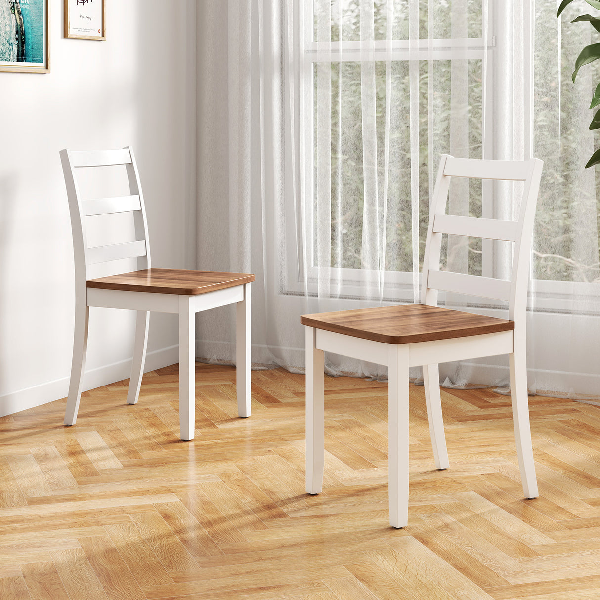 Set of 2 Wood Dining Chairs with Solid Rubber Wood Legs