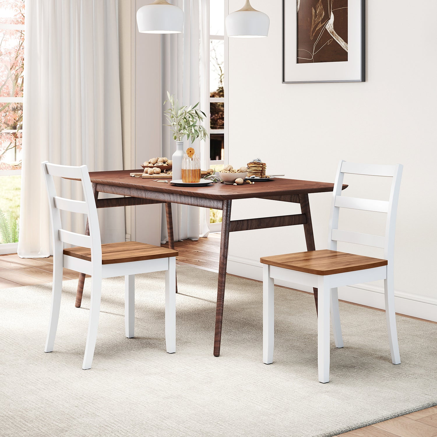Set of 2 Wood Dining Chairs with Solid Rubber Wood Legs