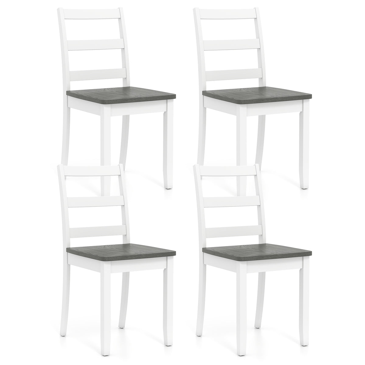 Set of 4 Wood Dining Chairs with Solid Rubber Wood Legs