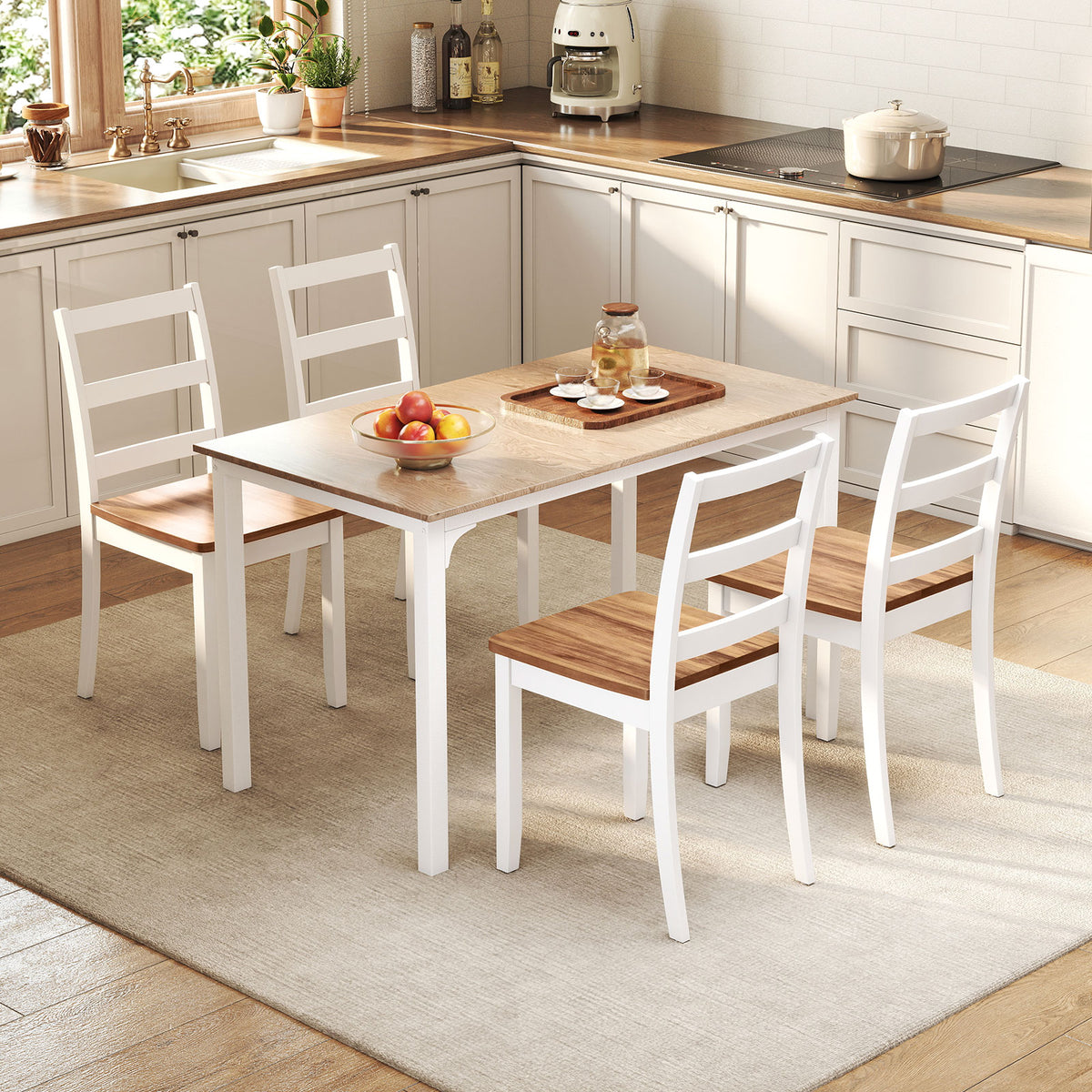 Set of 4 Wood Dining Chairs with Solid Rubber Wood Legs