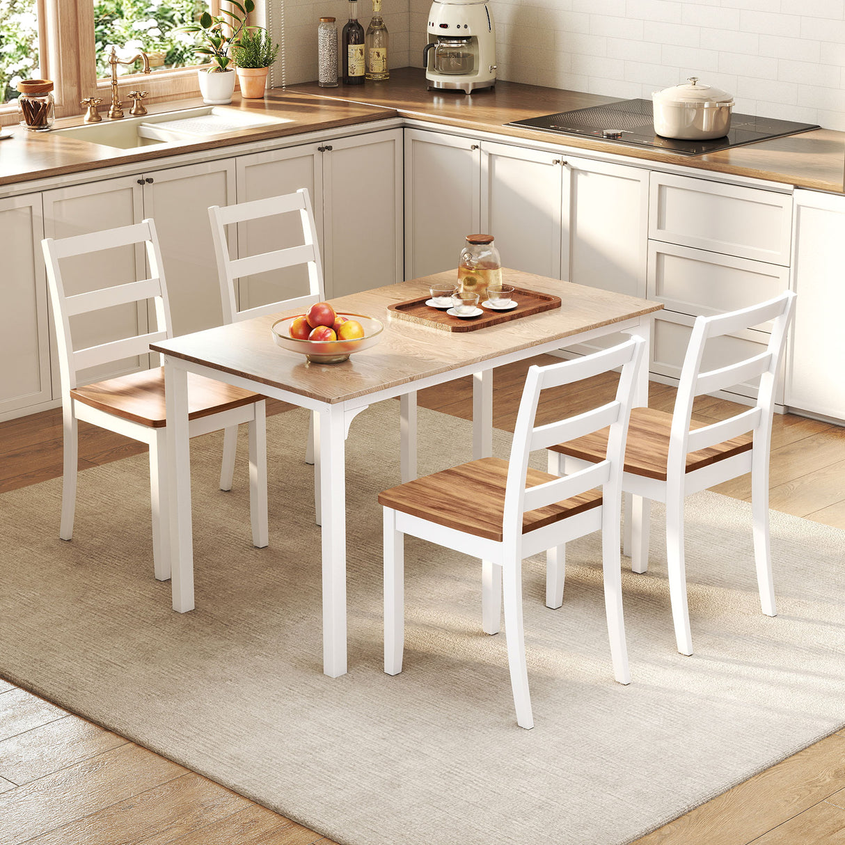 Set of 4 Wood Dining Chairs with Solid Rubber Wood Legs