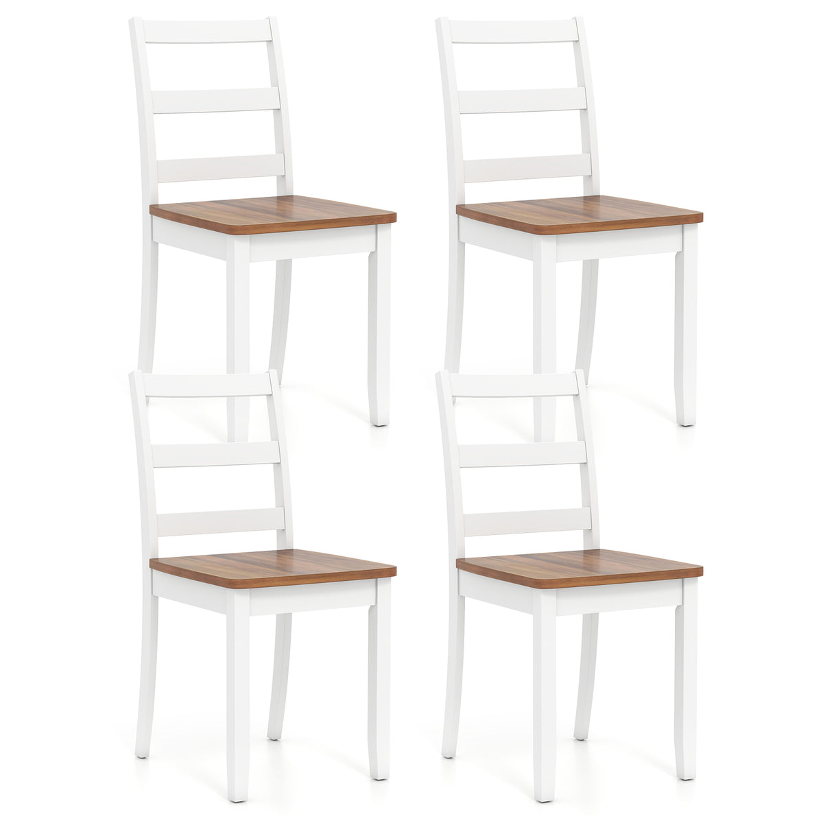 Set of 4 Wood Dining Chairs with Solid Rubber Wood Legs