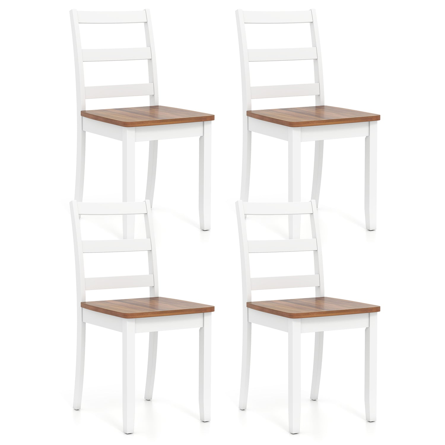 Set of 4 Wood Dining Chairs with Solid Rubber Wood Legs