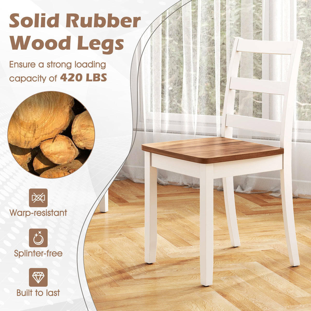Set of 4 Wood Dining Chairs with Solid Rubber Wood Legs